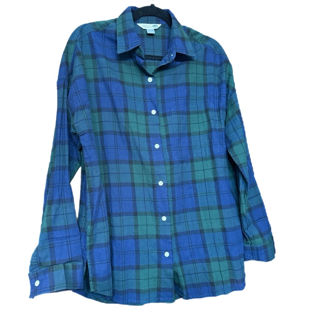 Old Navy Women’s “Boyfriend” Navy and Green Plaid Shirt